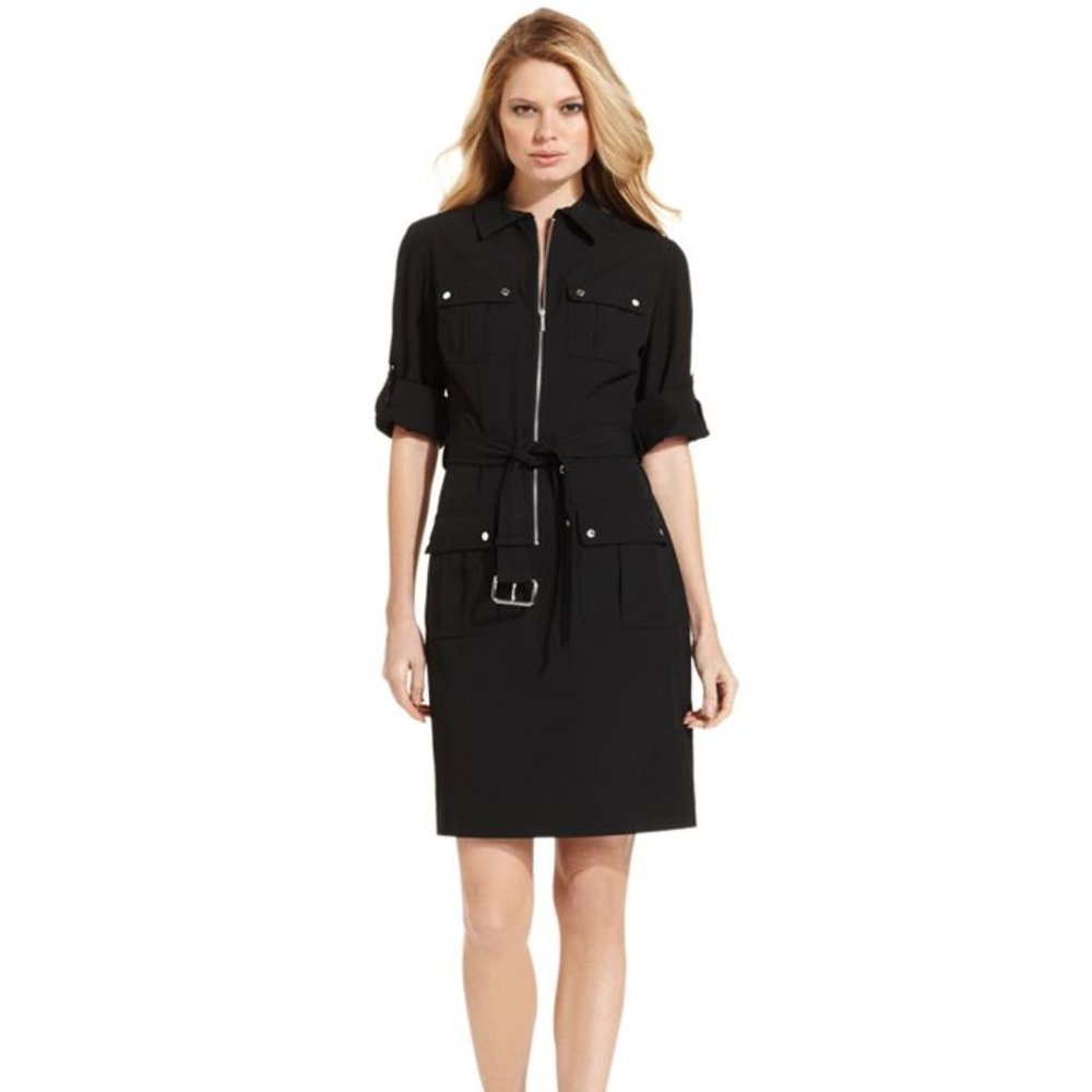 MICHAEL Michael Kors Utility Shirtdress in Black, Size P